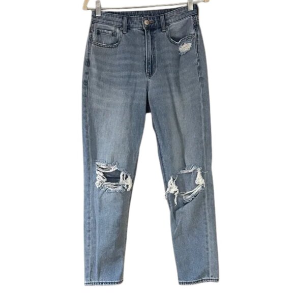 American Eagle Outfitters Denim - American Eagle Outfitters Light Blue Distressed Straight Leg Mom Jeans